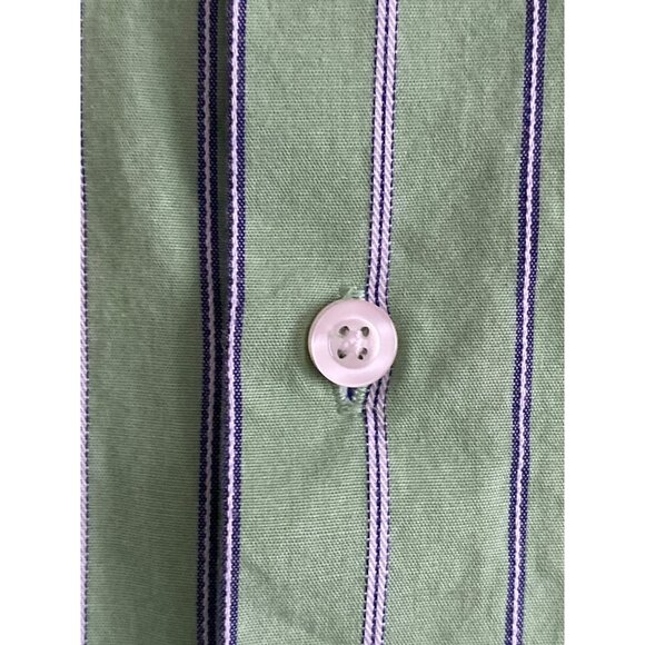 Arrow LS Shirt Green Blue White Stripe Button Down Casual Dress Boy L (14-16) - Picture 2 of 14